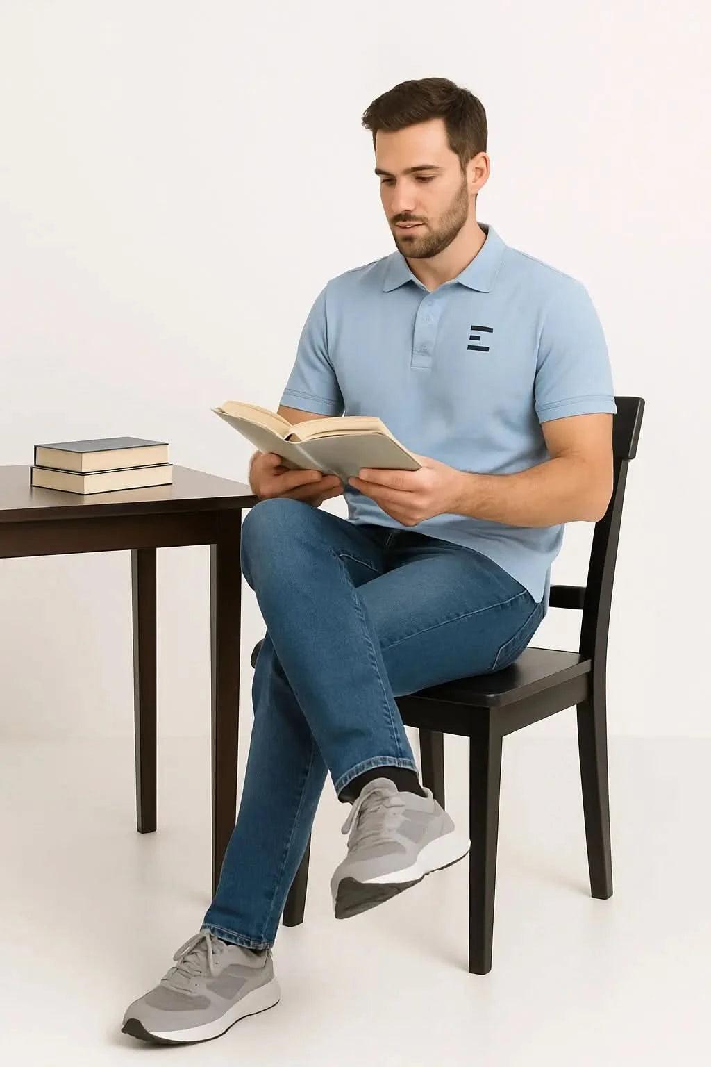 Sky Blue Polo Shirt for Men - Premium Cotton Comfort for Smart Casual Style EW-001035
