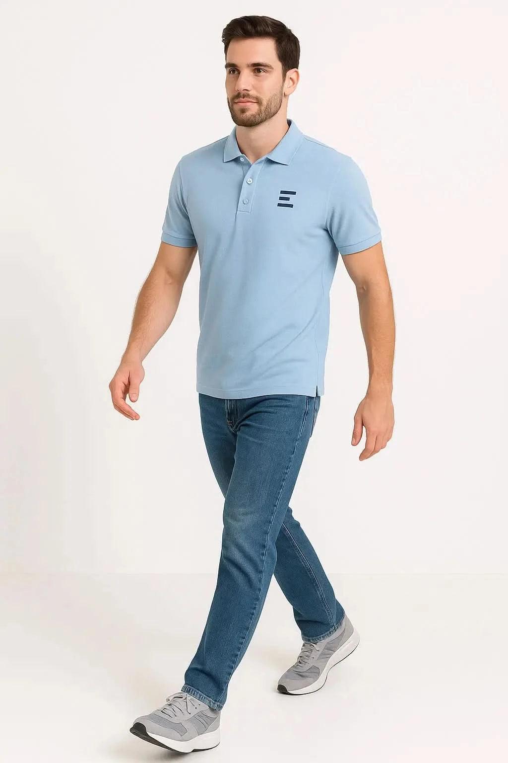 Sky Blue Polo Shirt for Men - Premium Cotton Comfort for Smart Casual Style EW-001035