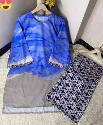 2 Pcs Women's Stitched Swiss Lawn Printed Shirt And Trouser