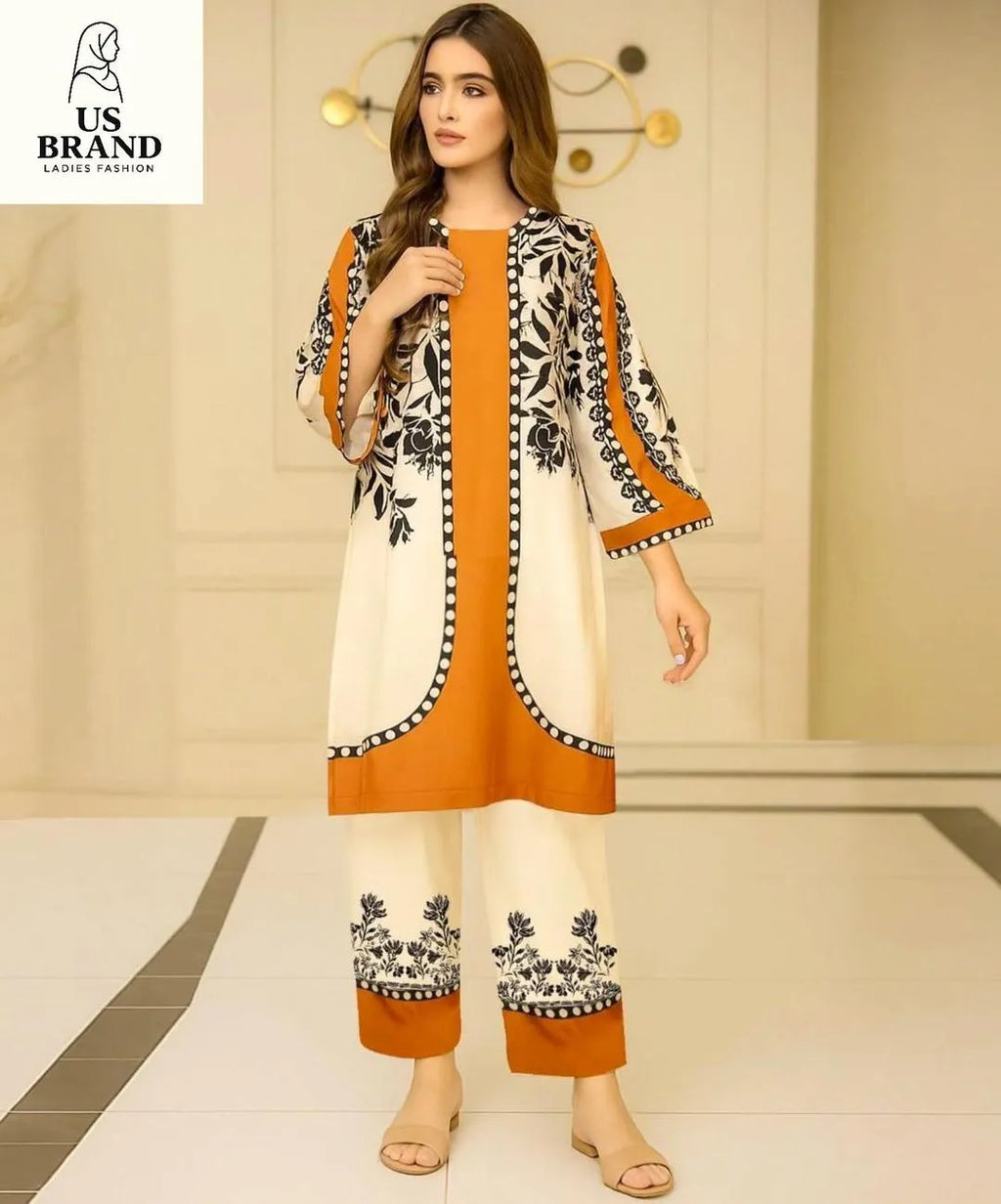 2 Pcs Women's Stitched Lawn Printed Co-Ord Set