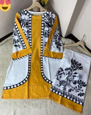 2 Pcs Women's Stitched Lawn Printed Co-Ord Set
