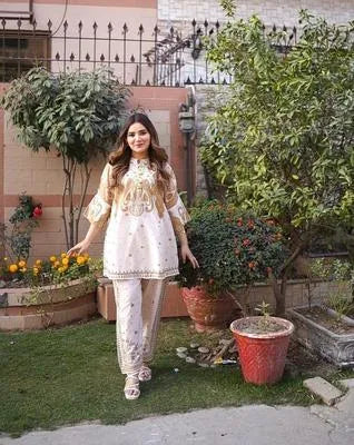 2 Pcs Women's Stitched Swiss Lawn Printed Co-Ord Set