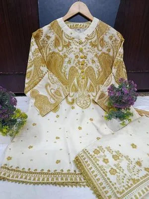 2 Pcs Women's Stitched Swiss Lawn Printed Co-Ord Set