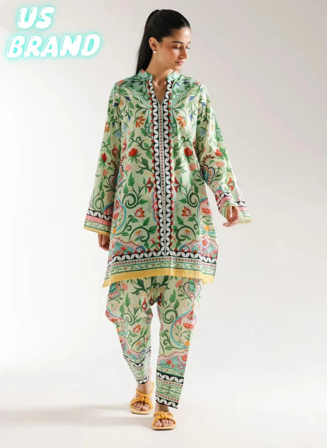 2 Pcs Women's Stitched Swiss Lawn Digital Print Co-Ord Set