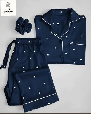 3 Pcs Women's Stitched Silk Printed Night Suit