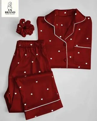 3 Pcs Women's Stitched Silk Printed Night Suit