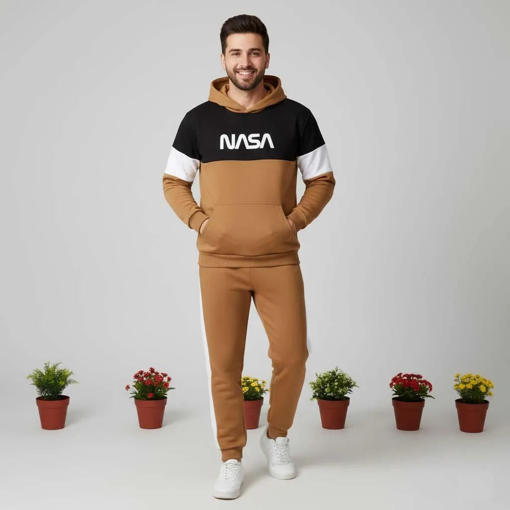 2 Pcs Men's Fleece Printed Hoodie Track Suit