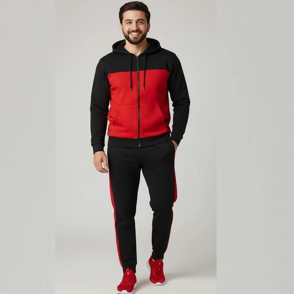 2 Pcs Men's Fleece Plain Zipper Track Suit