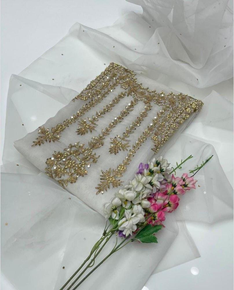 2 Pcs Women's Unstitched Fancy Organza Embroidered Suit