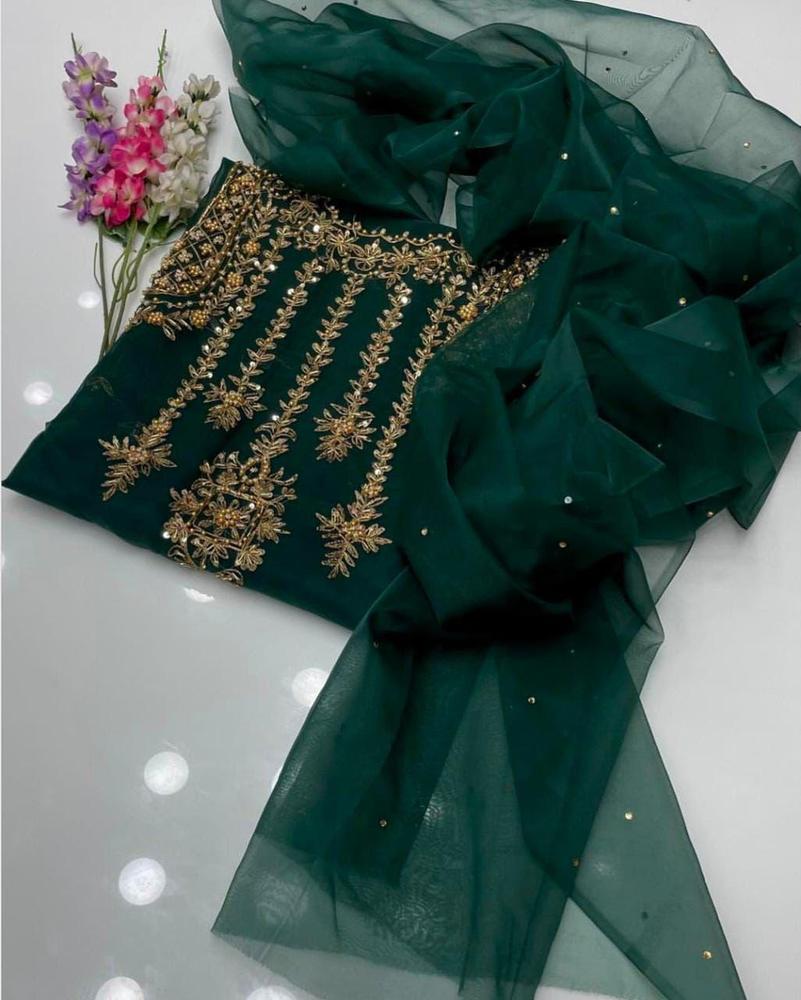 2 Pcs Women's Unstitched Fancy Organza Embroidered Suit