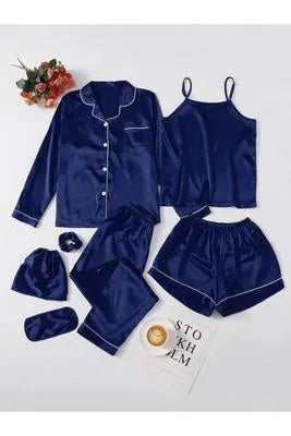 5 Pcs Women's Stitched Silk Plain Night Suit