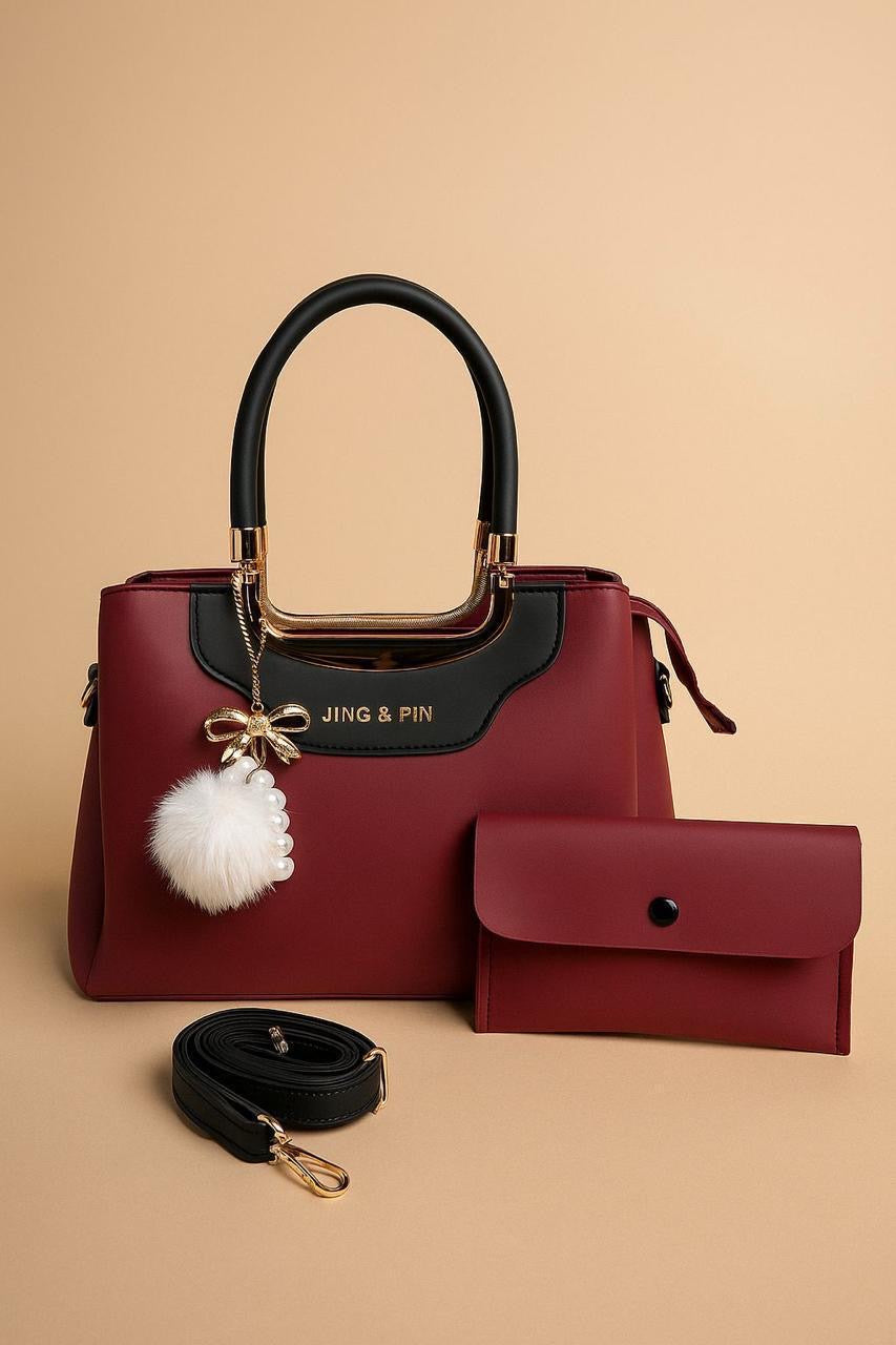 Stylish Girl's Hand Bag Set - 2 Pcs Rexine in Vibrant