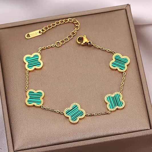 Clover Design Gold Plated Chain Bracelet
