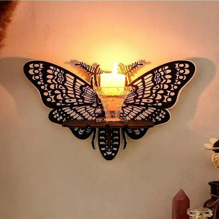 Pack of 3 Butterfly Shaped Wooden Wall Shelf – Decorative Wall Hanging Rack for Living