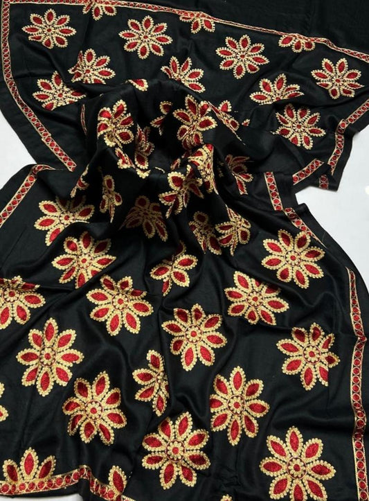Elegant Black Embroidered Pashmina Shawl - 1 Pcs