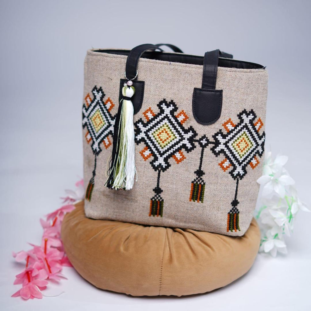 Women's Jute Embroidered Shoulder Bag