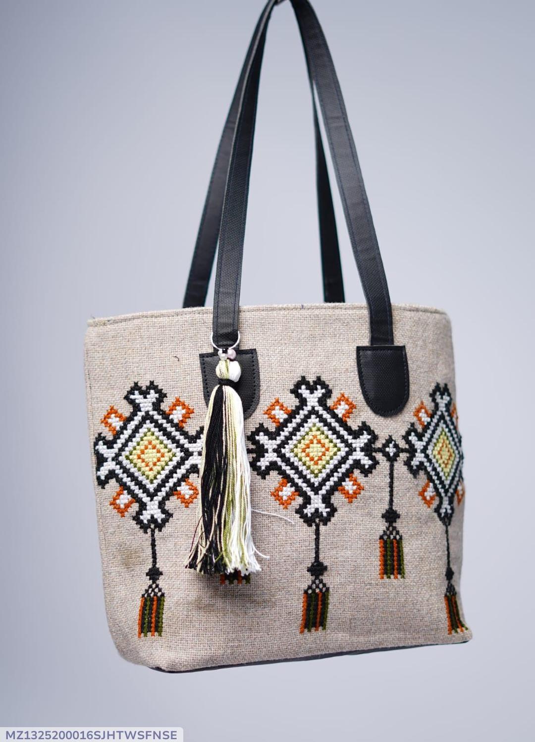 Women's Jute Embroidered Shoulder Bag