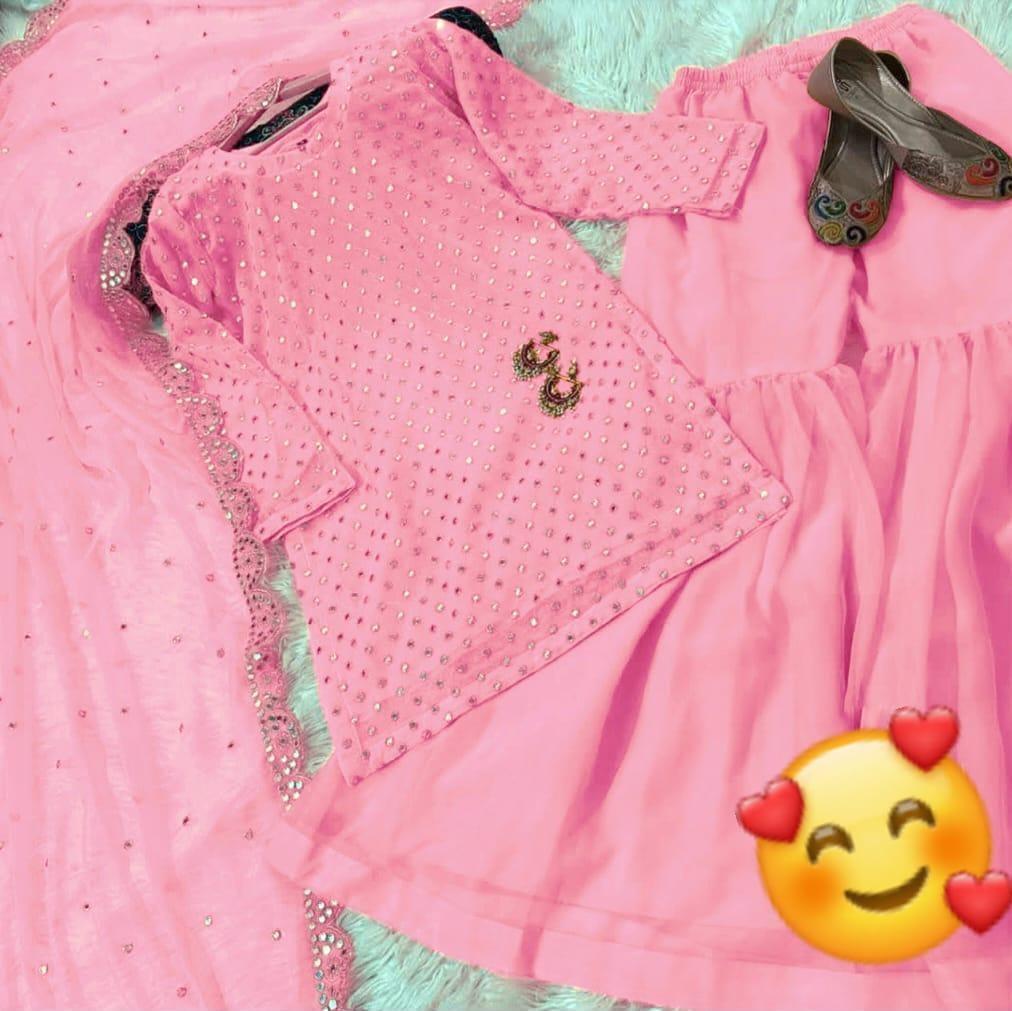 3 Pcs Women's Stitched Chiffon Sheesha Work Suit