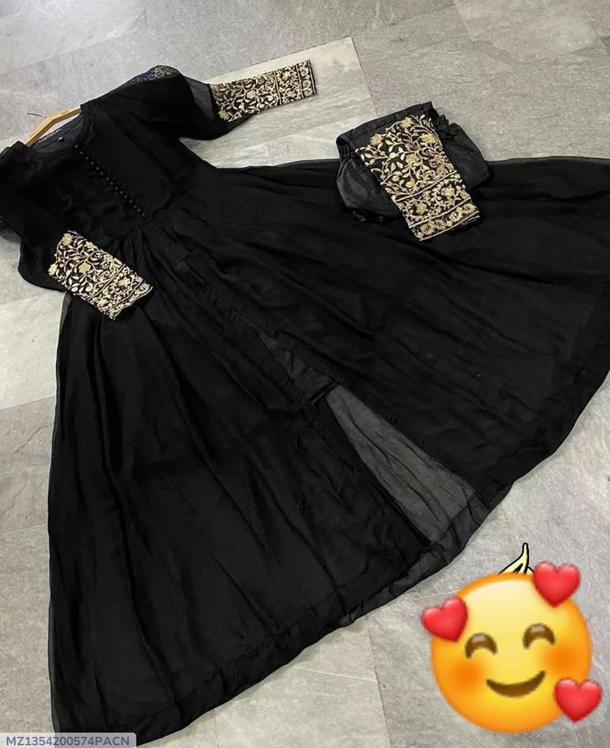 2 Pcs Women's Stitched Chiffon Embroidered Maxi And Trouser