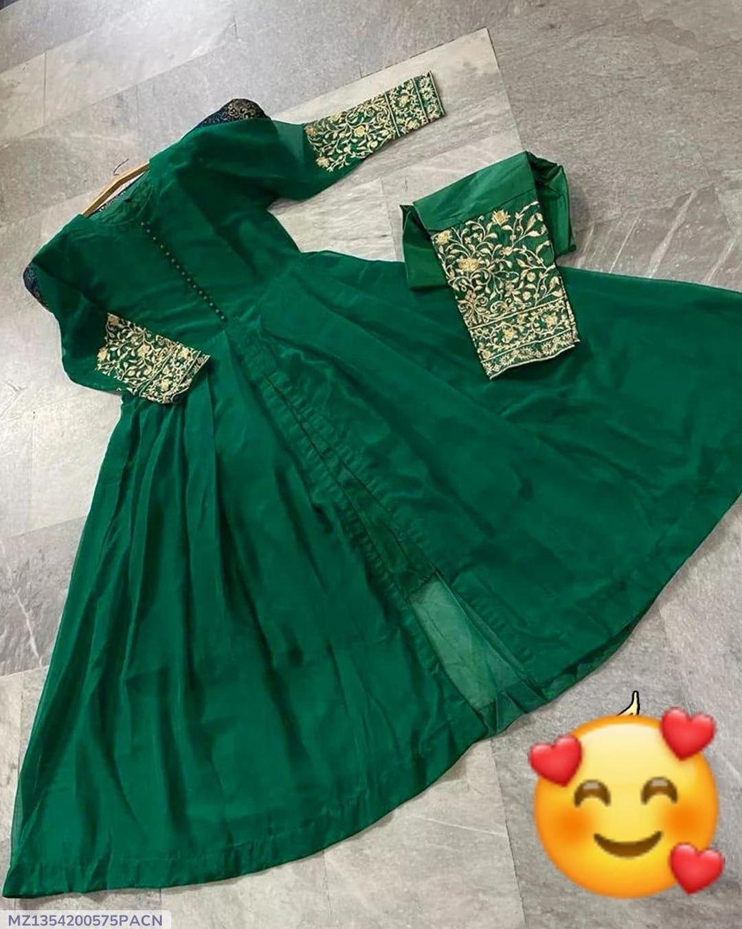 2 Pcs Women's Stitched Chiffon Embroidered Maxi And Trouser