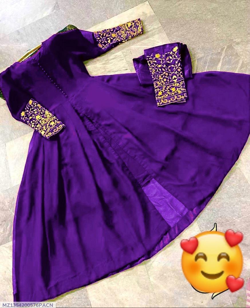 2 Pcs Women's Stitched Chiffon Embroidered Maxi And Trouser