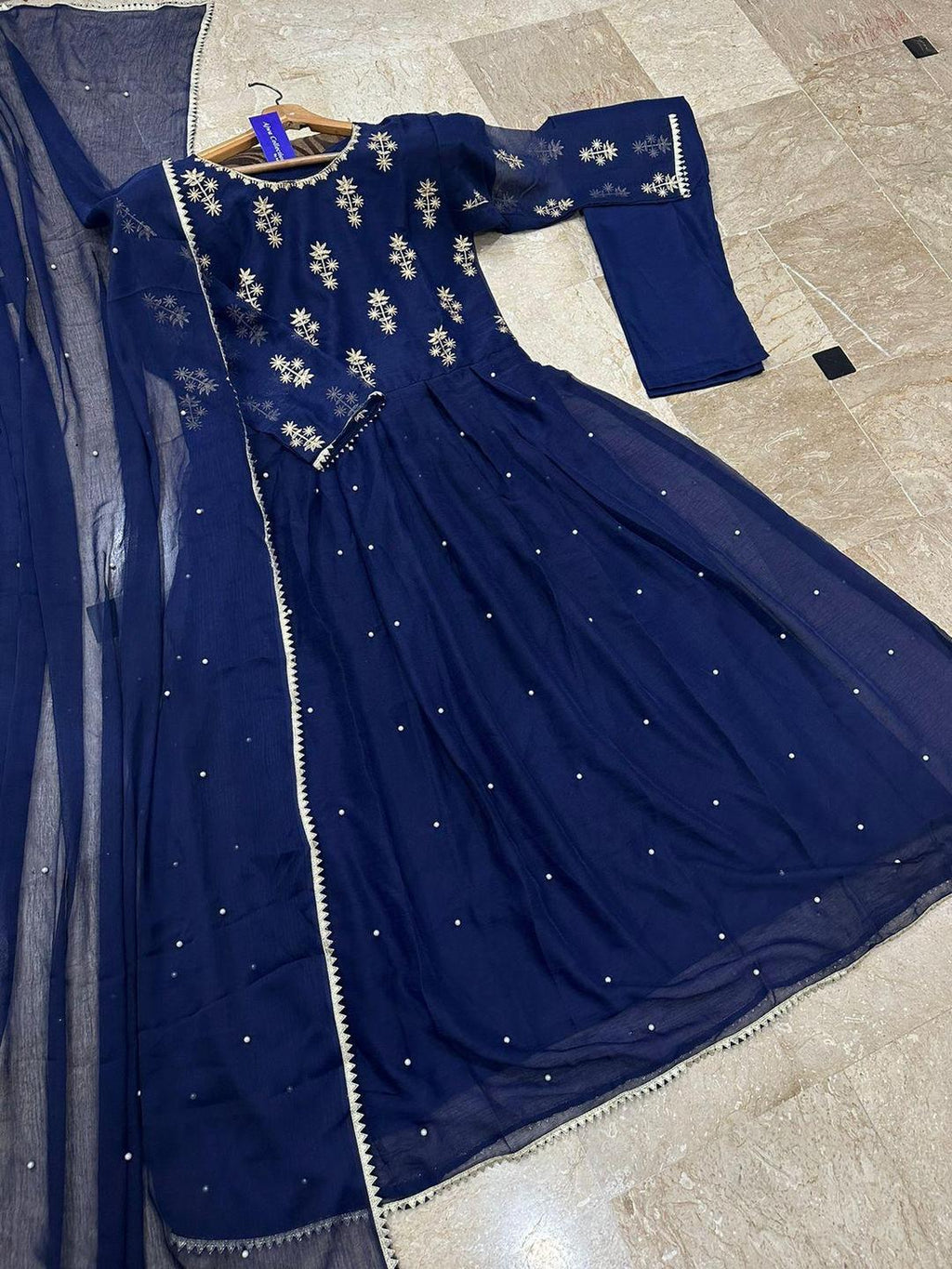 3 Pcs Women's Stitched Chiffon Embroidered Maxi Suit