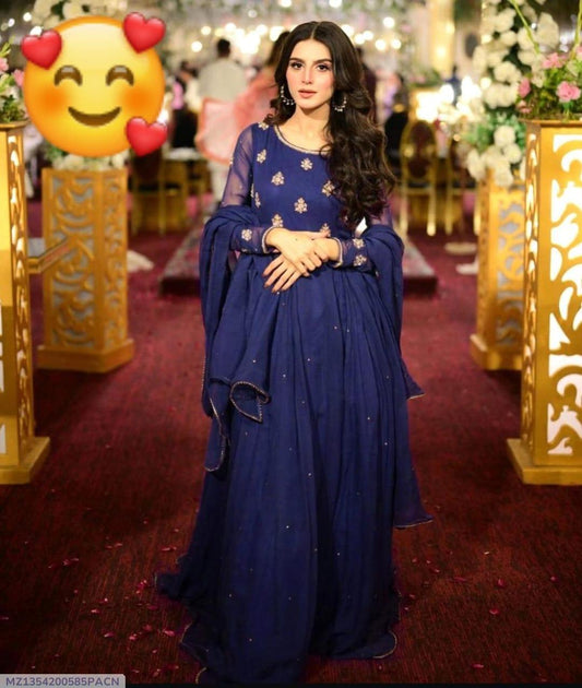 3 Pcs Women's Stitched Chiffon Embroidered Maxi Suit