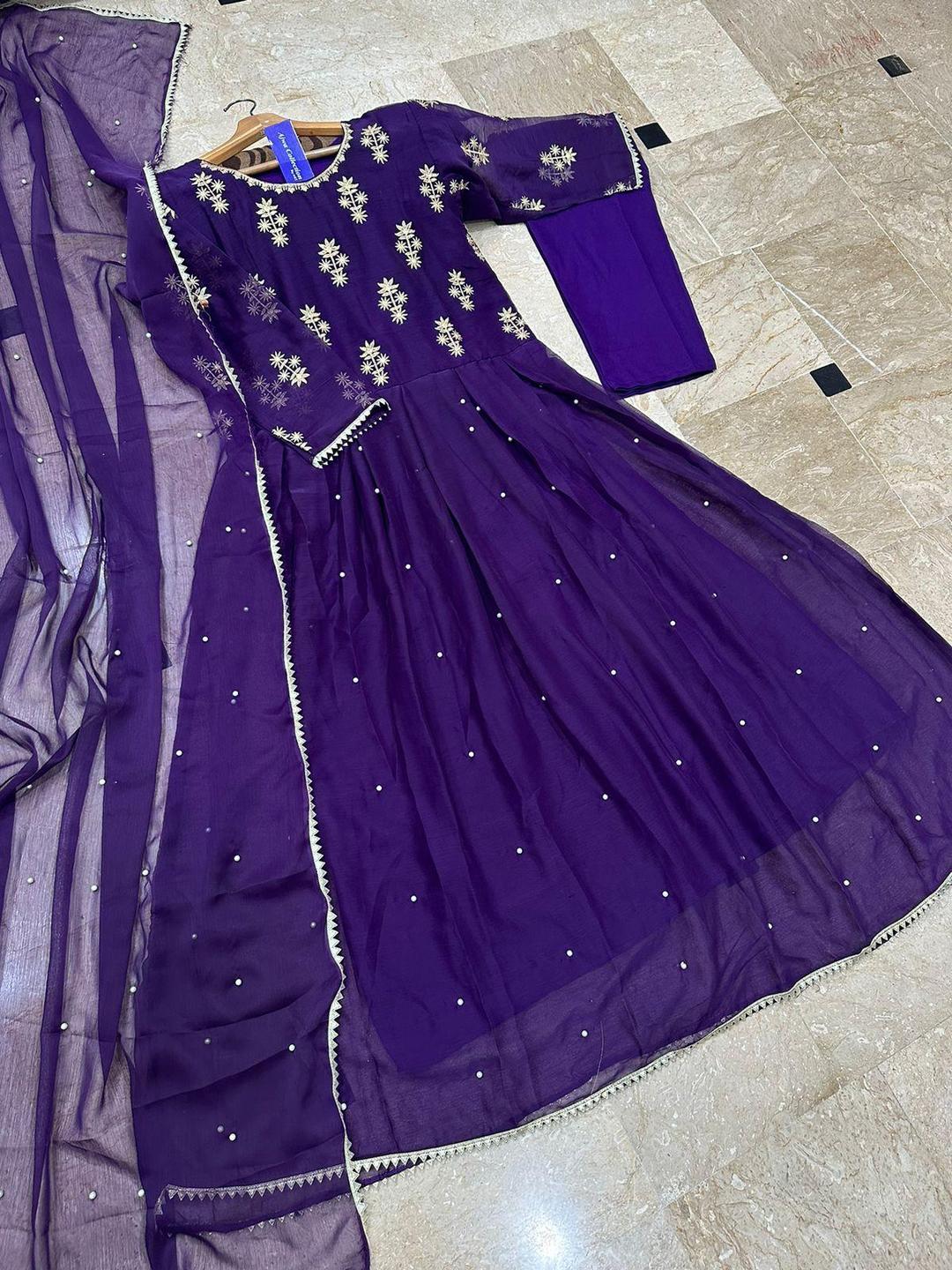 3 Pcs Women's Stitched Chiffon Embroidered Maxi Suit