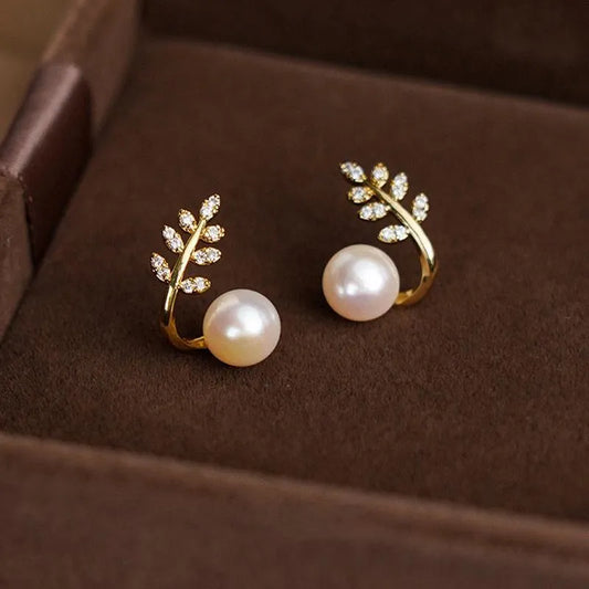 Leave Pearl Trendy Korean Earrings