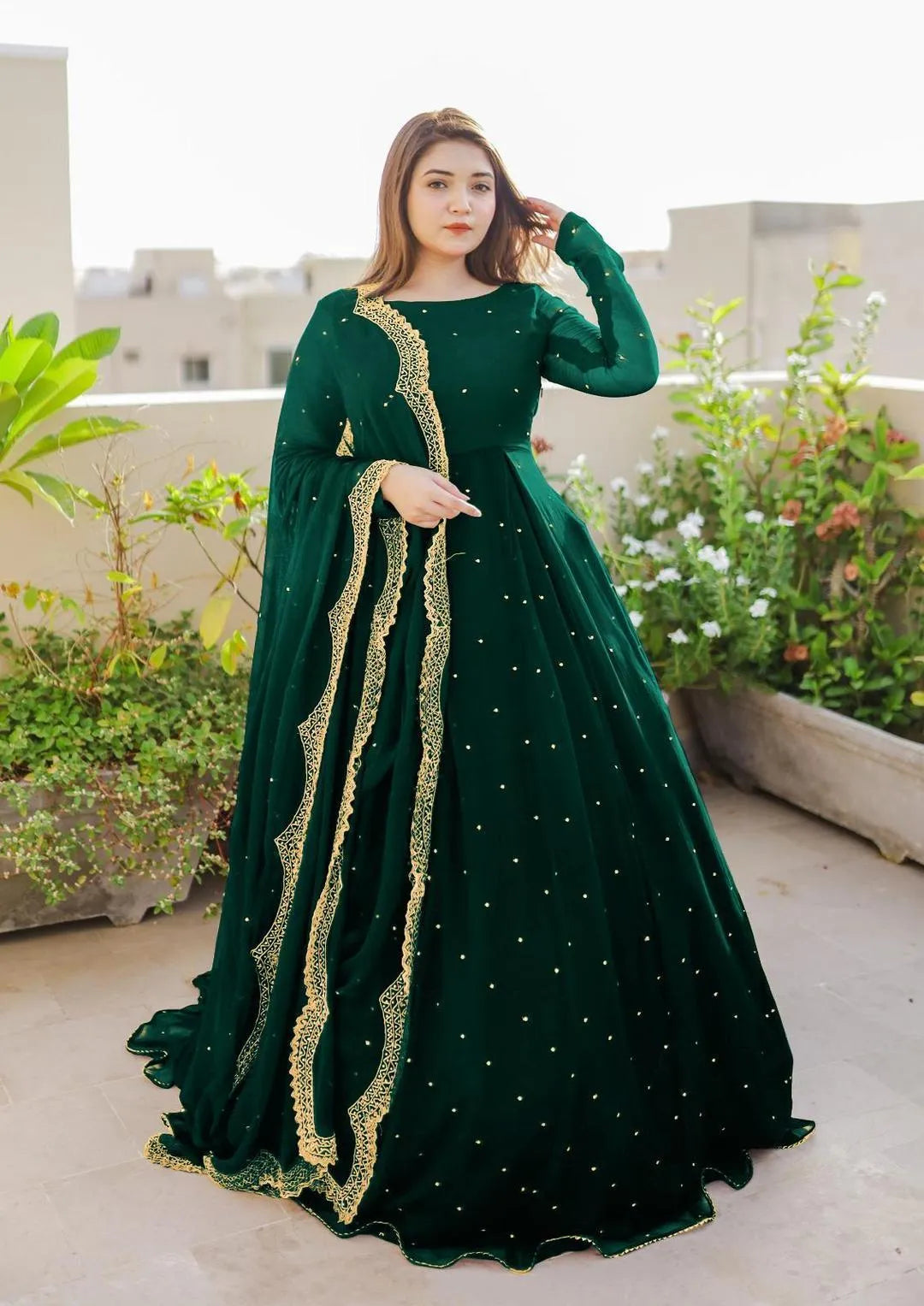 3 Pcs Women's Stitched Chiffon Embroidered Maxi Suit