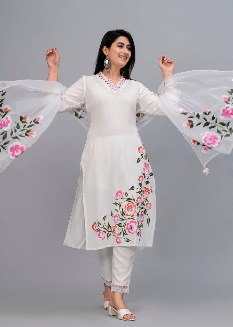 3 Pcs Women's Stitched Grip Silk Embroidered Suit