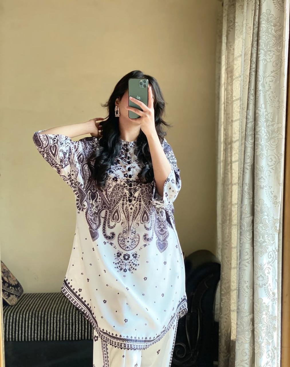 2 Pcs Women's Stitched Swiss Lawn Printed Shirt And Trouser