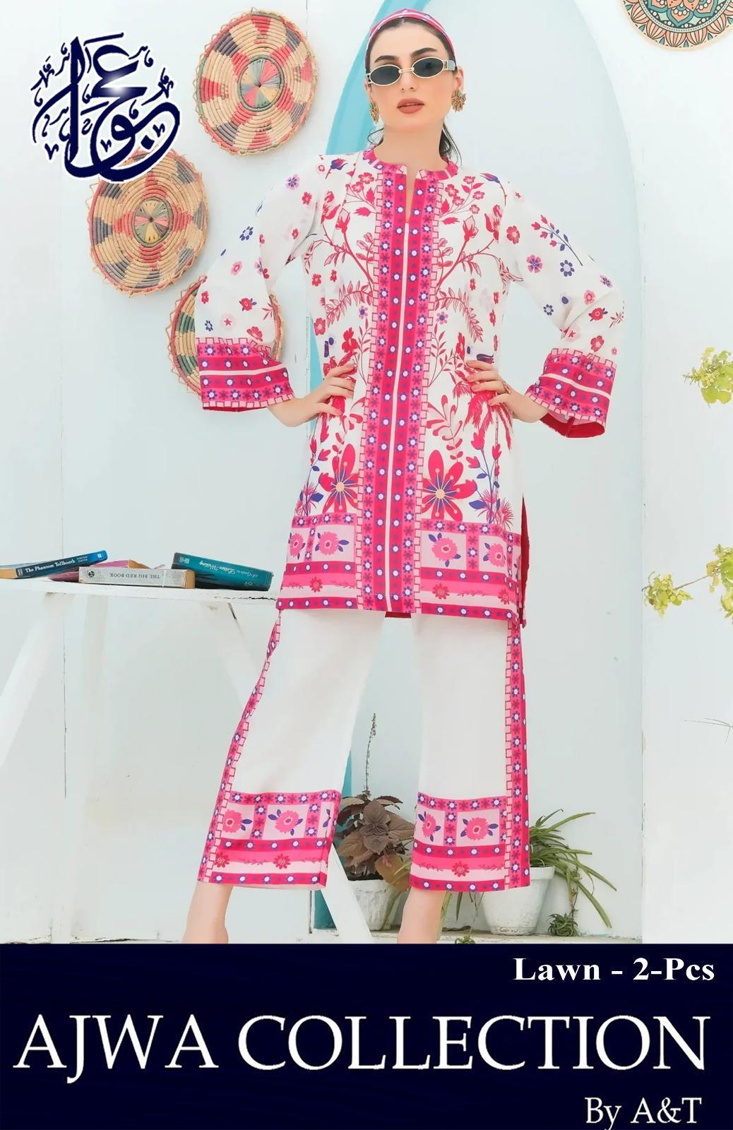 2 Pcs Women's Stitched Swiss Lawn Printed Shirt And Trouser