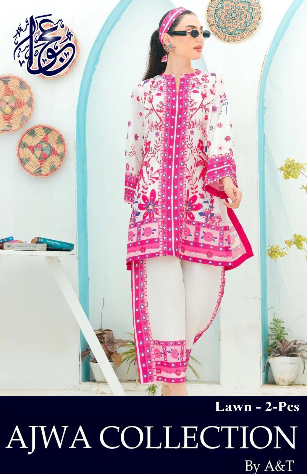 2 Pcs Women's Stitched Swiss Lawn Printed Shirt And Trouser