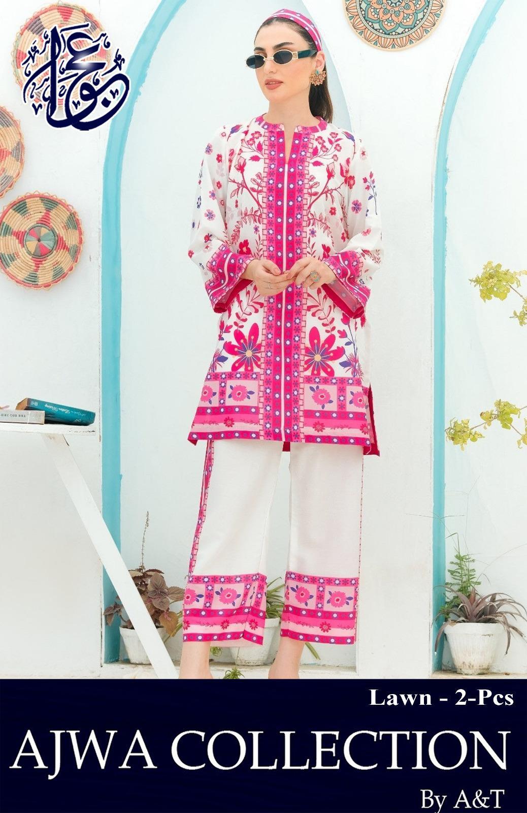 2 Pcs Women's Stitched Swiss Lawn Printed Shirt And Trouser