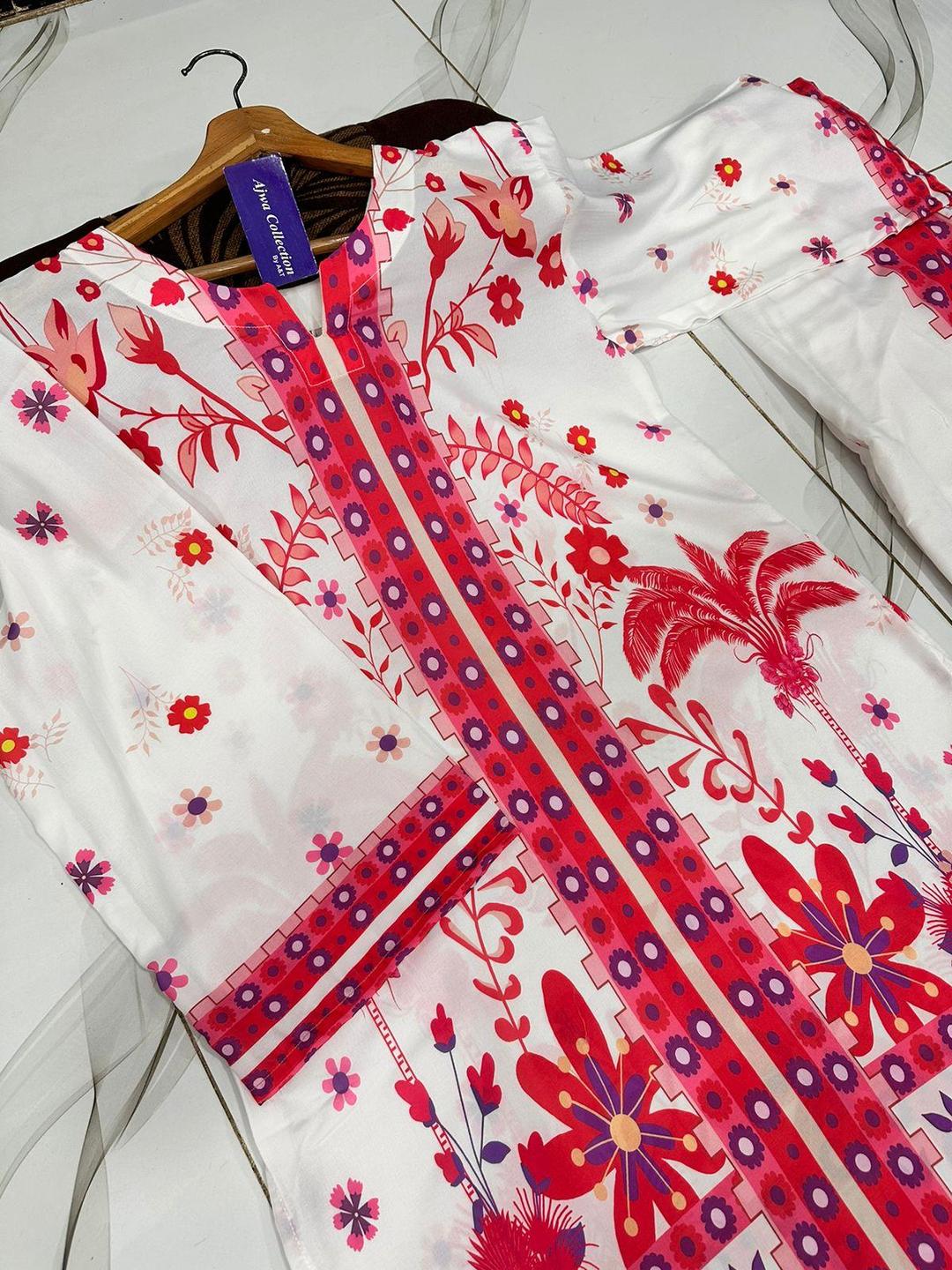 2 Pcs Women's Stitched Swiss Lawn Printed Shirt And Trouser