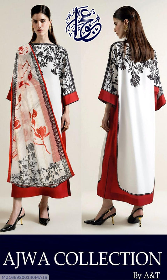 3 Pcs Women's Stitched Lawn Printed Suit