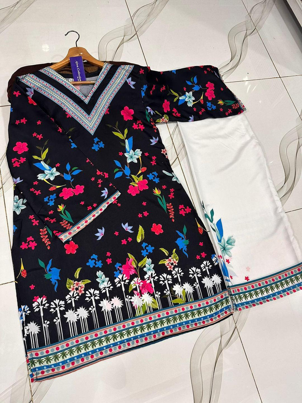 2 Pcs Women's Stitched Swiss Lawn Printed Shirt And Trouser