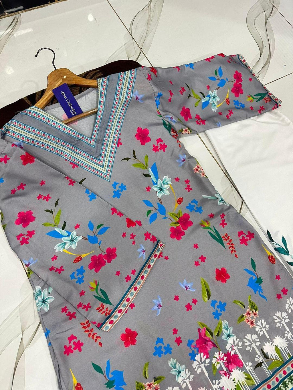 2 Pcs Women's Stitched Swiss Lawn Printed Shirt And Trouser