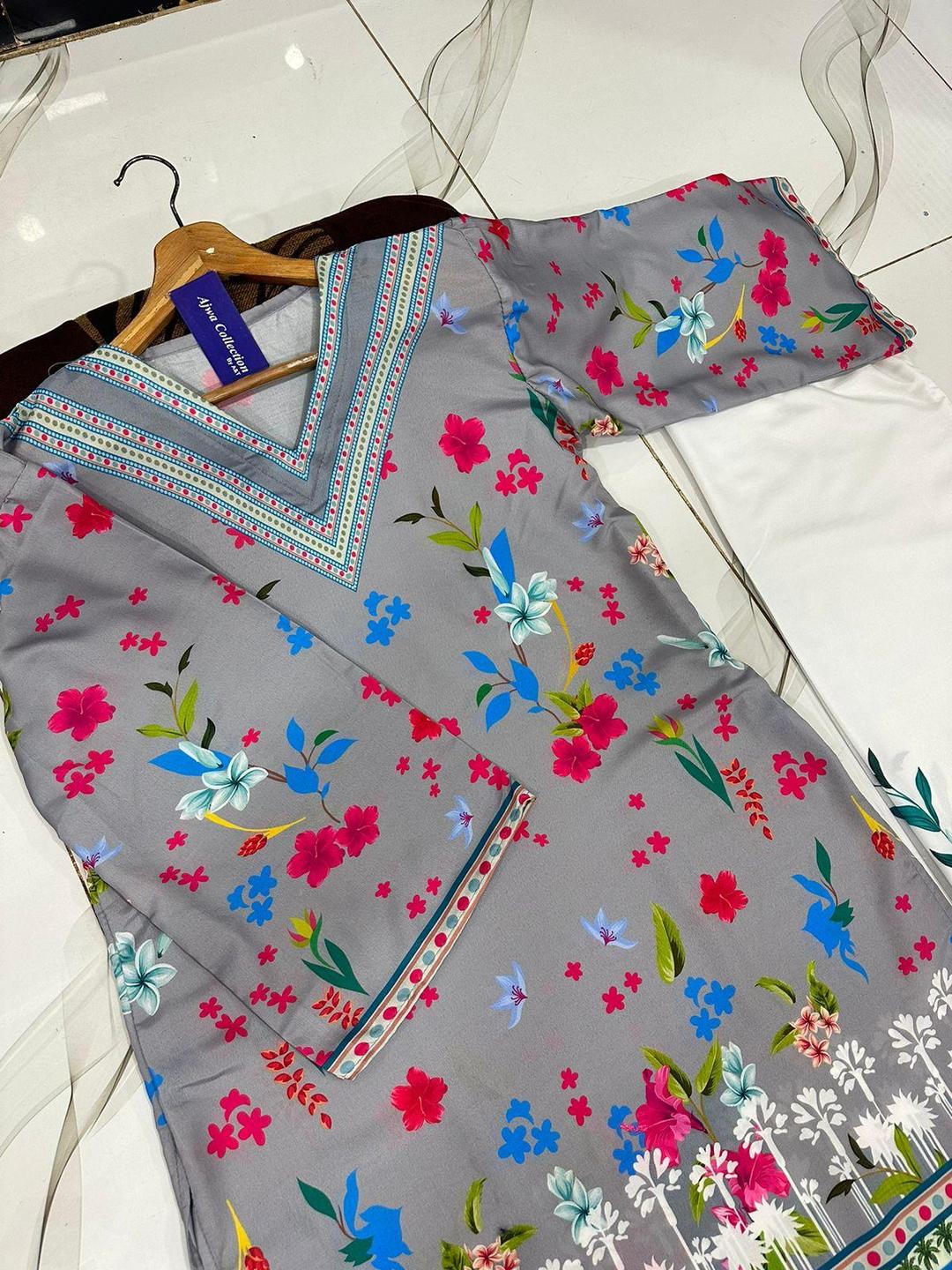 2 Pcs Women's Stitched Swiss Lawn Printed Shirt And Trouser