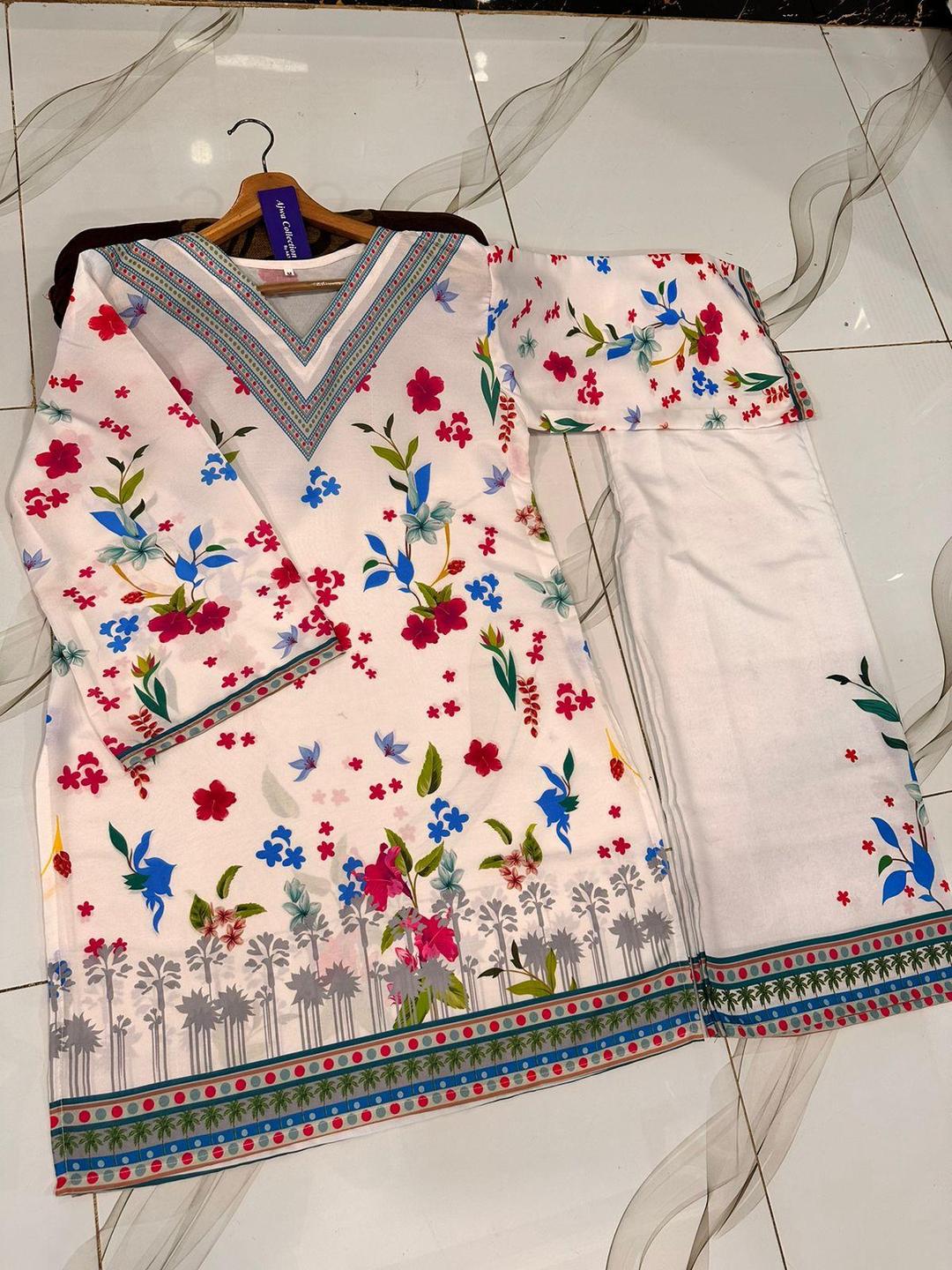 2 Pcs Women's Stitched Swiss Lawn Printed Shirt And Trouser