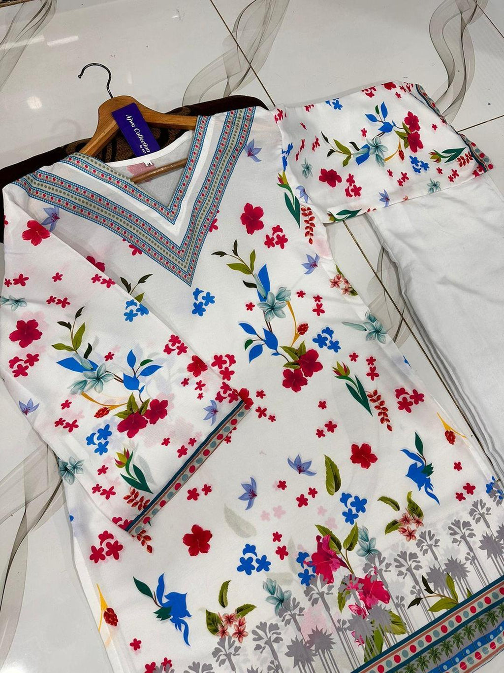 2 Pcs Women's Stitched Swiss Lawn Printed Shirt And Trouser