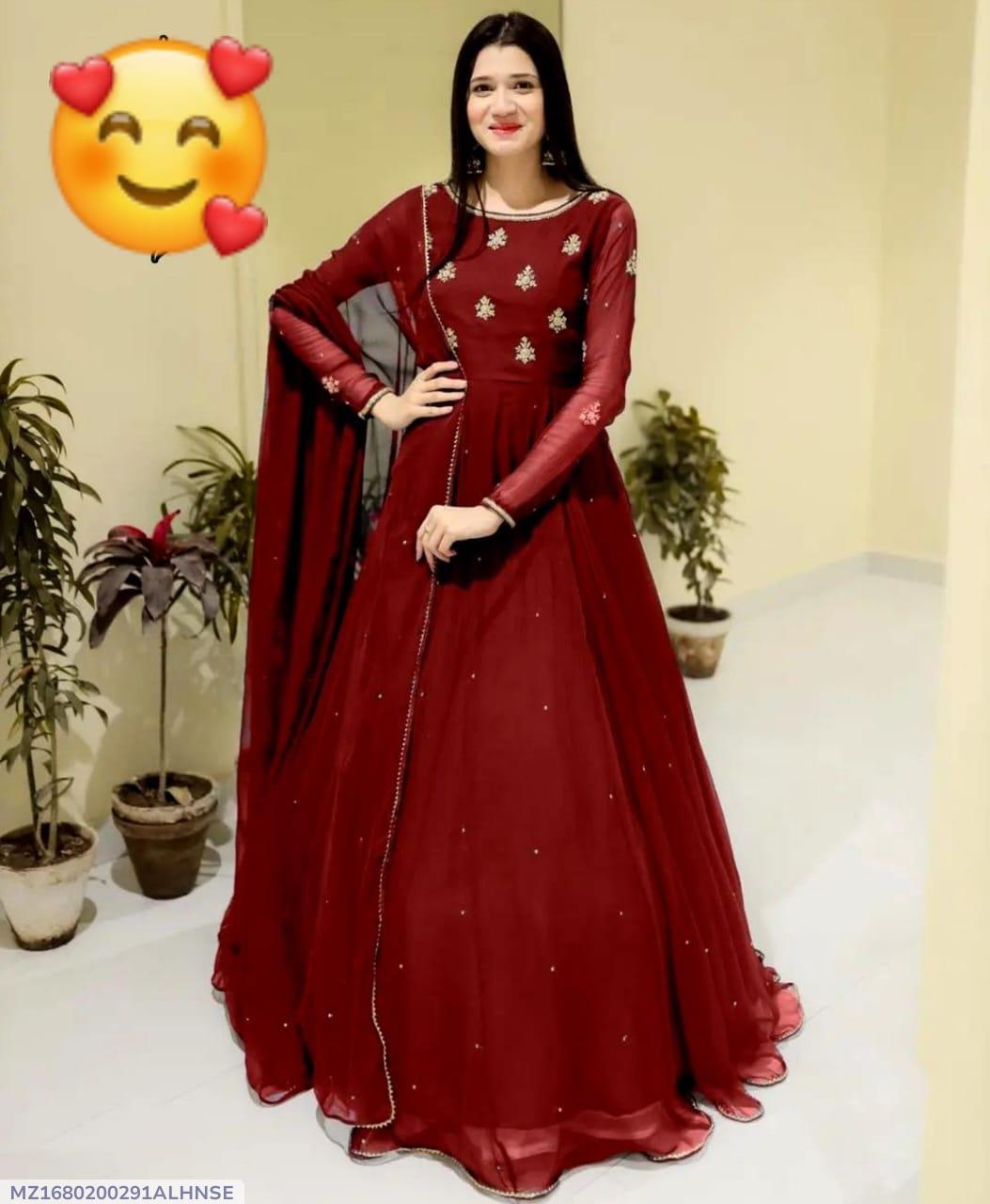 3 Pcs Women's Stitched Chiffon Patch Work Maxi Suit