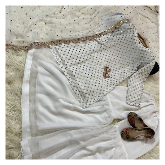 3 Pcs Women's Stitched Mirror Work Suit