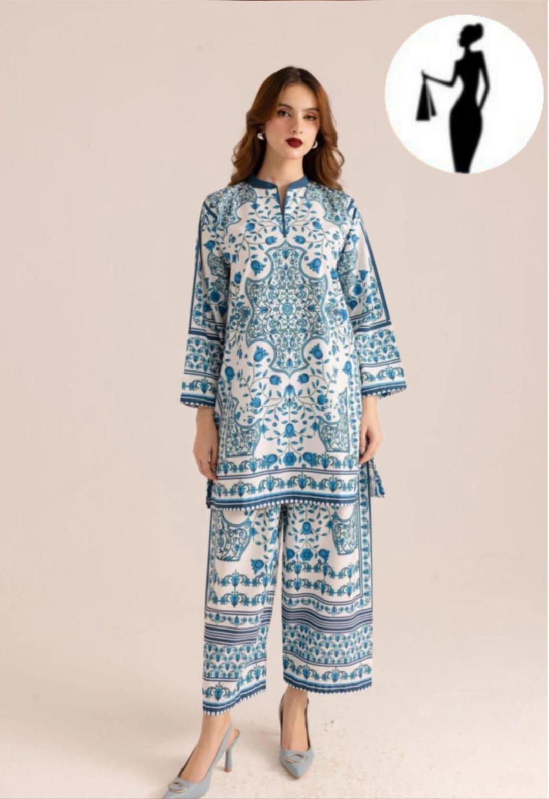 2 Pcs Women's Stitched Swiss Lawn Printed Co-Ord Set