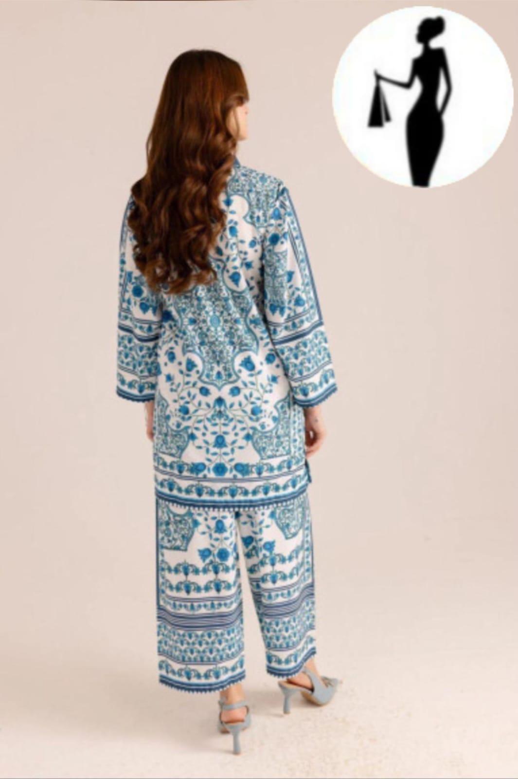 2 Pcs Women's Stitched Swiss Lawn Printed Co-Ord Set