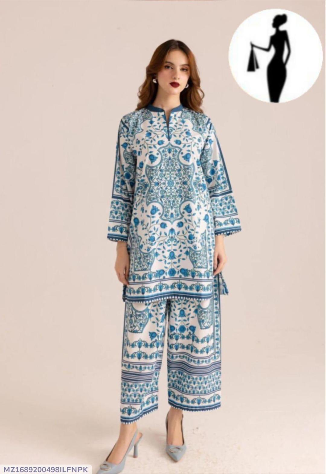 2 Pcs Women's Stitched Swiss Lawn Printed Co-Ord Set