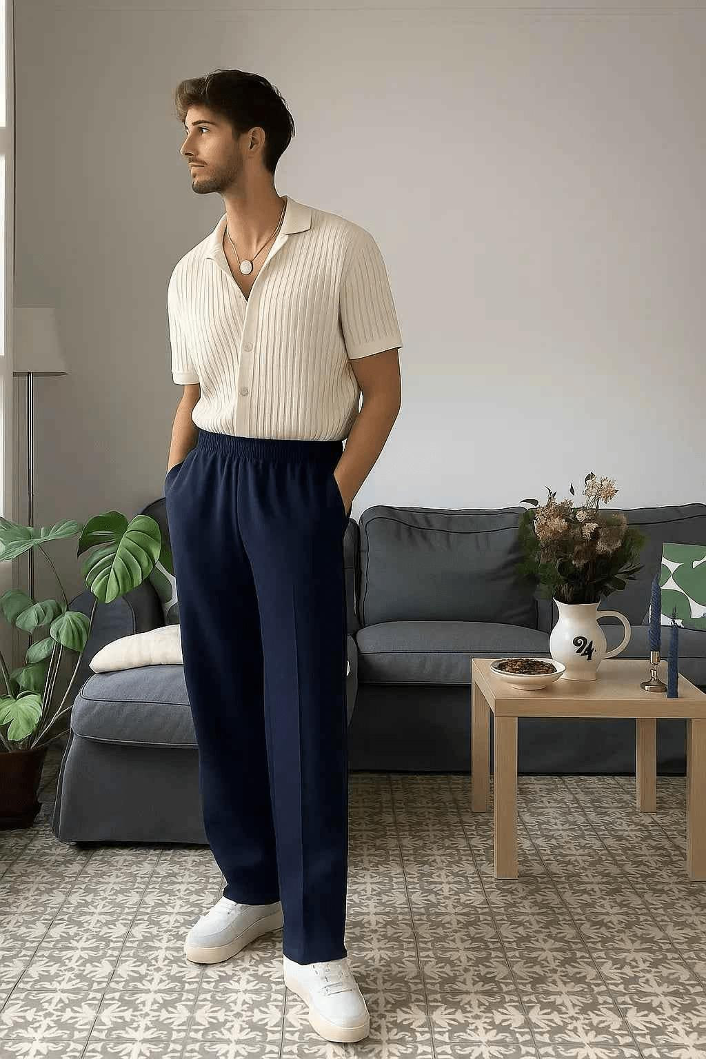Royal Blue Stitch Trousers in Dark Blue for Stylish Comfort EW-000406