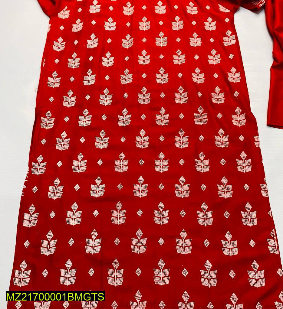 2 Pcs Women's Stitched Linen Block Printed Suit