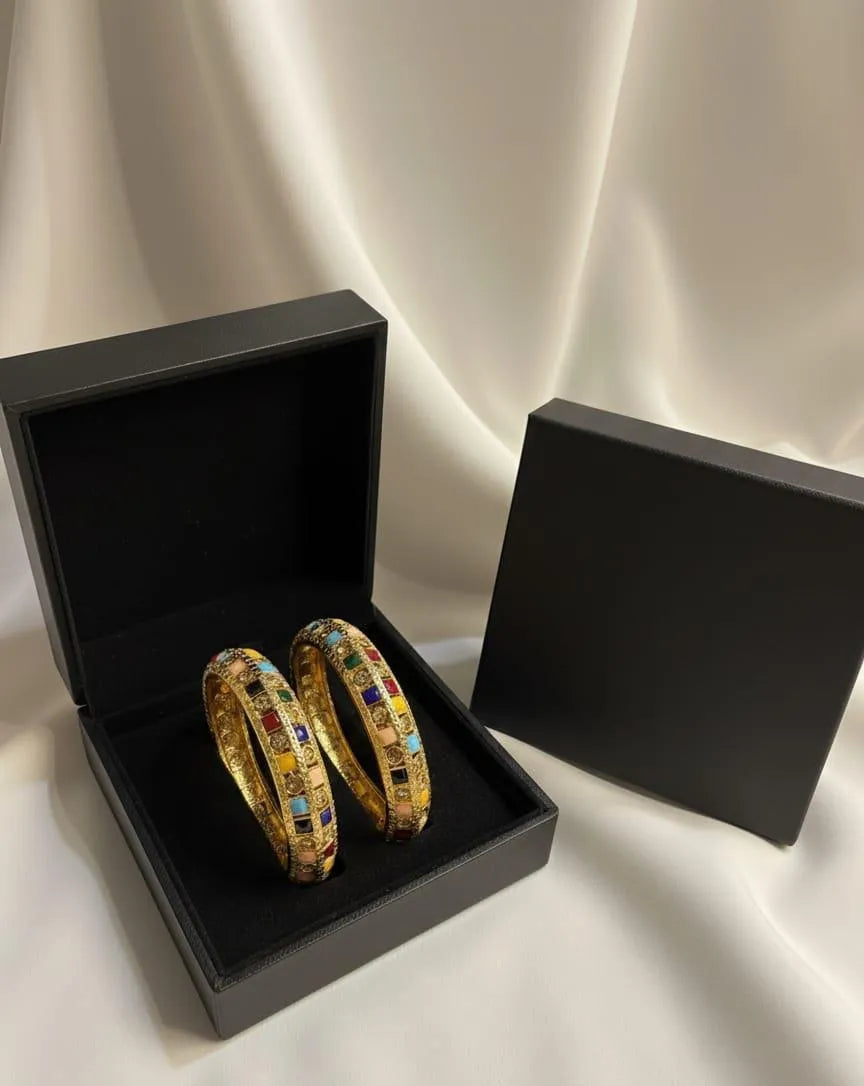 Stylish 2 Pcs Multicolored Kara Bangle Set in Alloy